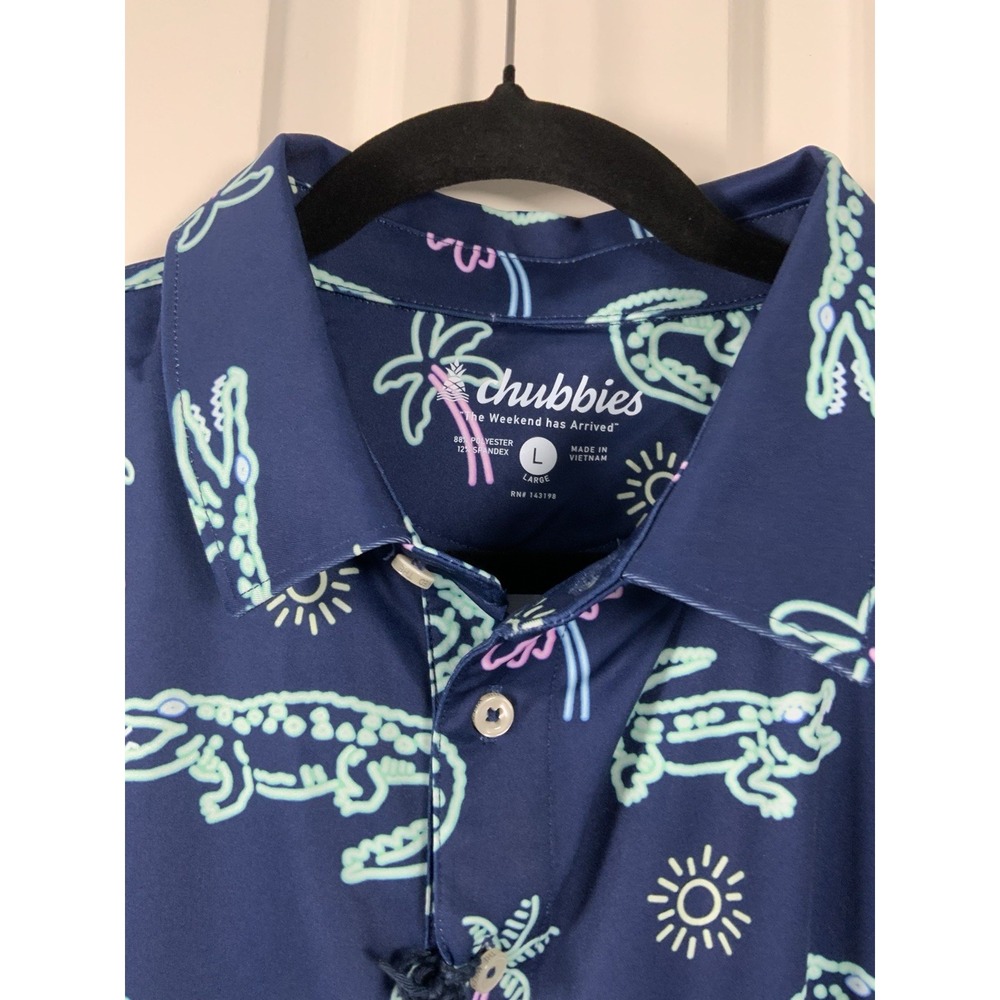 Chubbies Men's Performance Polo, Blue, Neon Pink, Size LG